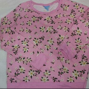 Draper James PINK Sweatshirt White Magnolia Floral Lg LIKE NEW